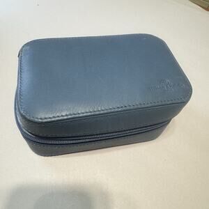 FOSSIL Blue Leather Zip Around Hard Shell Travel Jewelry Case box small compact